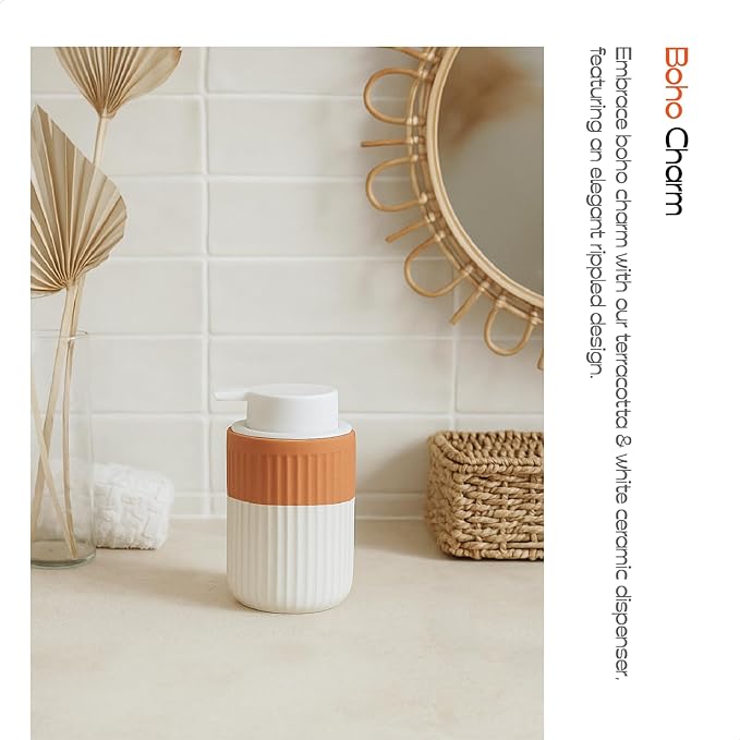 2 Pack Hand Dipped Terracotta Ceramic Foam Soap Dispenser, 12 oz Rippled - Image 4