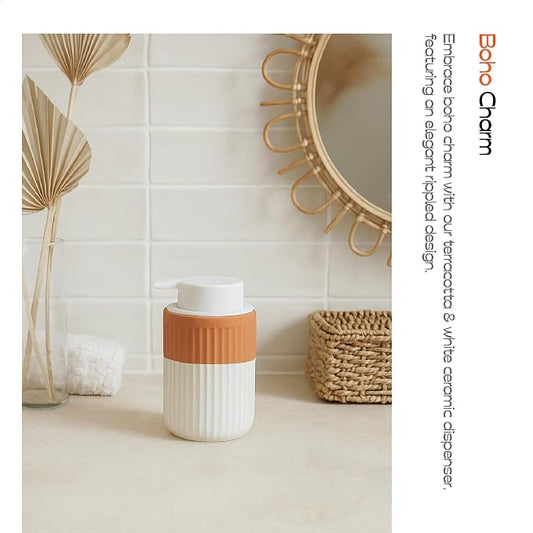 Hand Dipped Terracotta Ceramic Foam Soap Dispenser, 12 oz Rippled Bubble-Up - Image 2