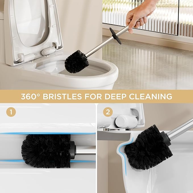 FORIOUS Toilet Brush and Holder Set, Heavy Duty 304 Stainless Steel Base Square - Image 3