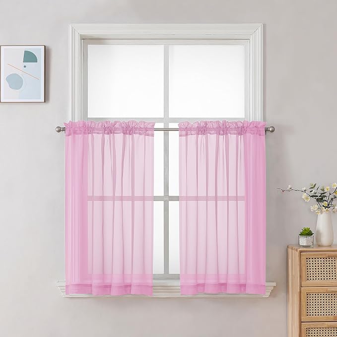 Chyhomenyc Pink Sheer Curtains 30 inch Length 2 Panels, Light Filtering Voile by Chyhomenyc