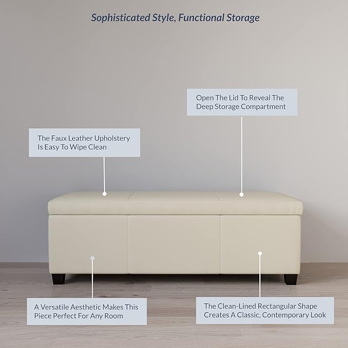 BELLEZE Storage Faux Leather Ottoman, 47 Inch Bench Bedroom Bench - Image 4