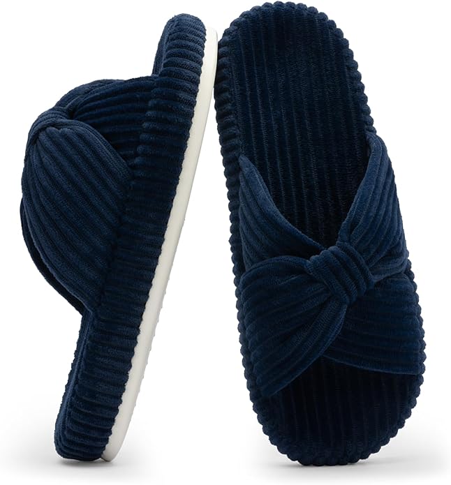 Chantomoo Slippers for Women Memory Foam House Bedroom Corduroy Bow Crossbands by Chantomoo