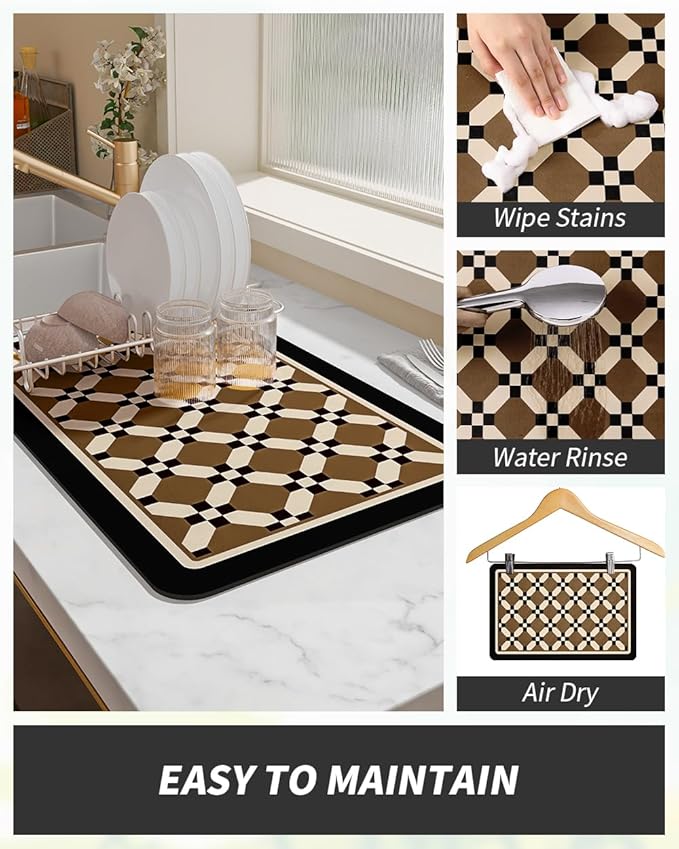 AMOAMI Coffee Mat Hide Stain Rubber Backed Absorbent Dish Drying Mat - Image 4