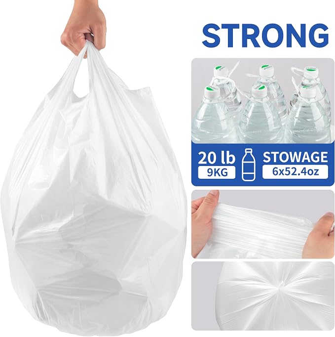 Small Trash Bags with Handles 6 Gallon 200 Count White - Image 5