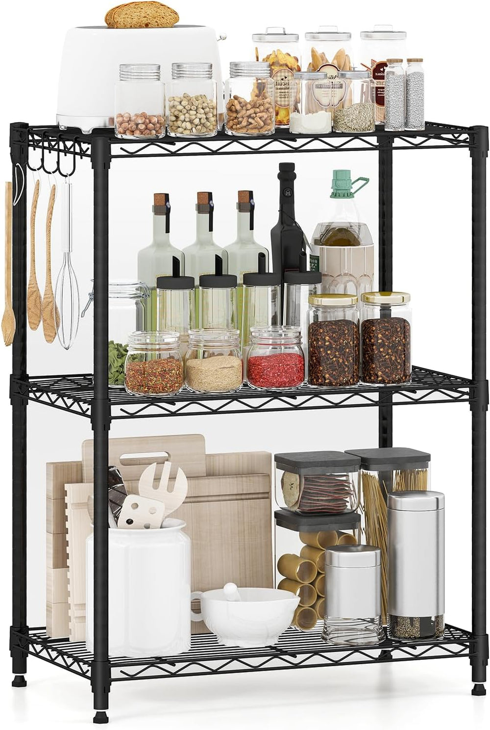 GOFLAME 3-Tier Metal Storage Shelving Unit, Heavy-Duty Adjustable Utility She...