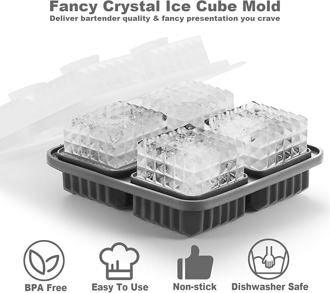 Nax Caki 3D Square Ice Cube Tray, Large Square Silicone Fun Shapes Whiskey Ice - Image 2