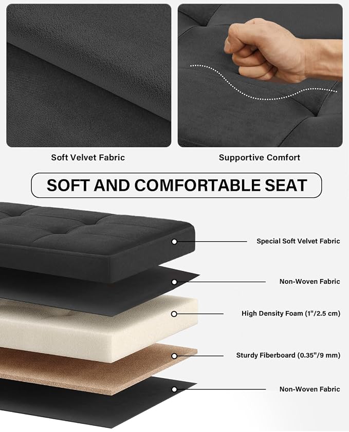 Folding Storage Ottoman, Velvet Storage Bench, Removable Divider, - Image 6