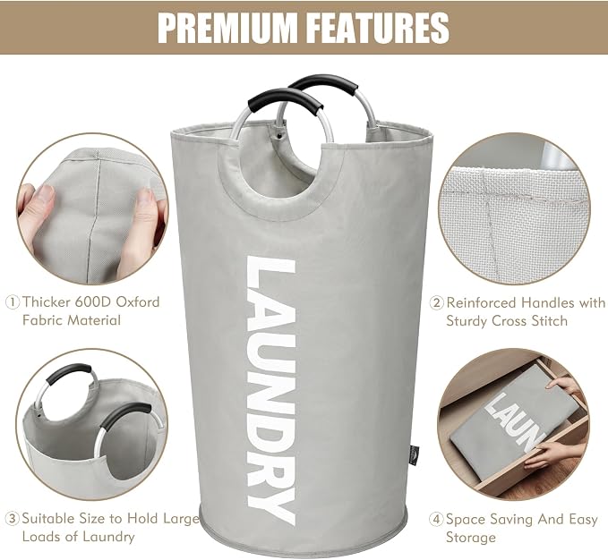 DOKEHOM 90L Large Laundry Basket, Collapsible Laundry Bag, Freestanding Tall - Image 7