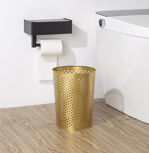 Small Gold Metal Trash Can Wastebasket, Decorative Hollow-Out Garbage Can Waste - Image 2