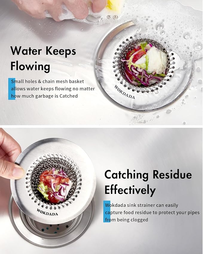 2 Pcs Sink Drain Strainer: Anti-Slip Flexible Chainlink, 304 Stainless Steel. - Image 2