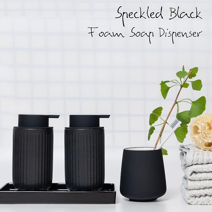Black Ceramic Foaming Soap Dispenser, Speckled Rippled 12 oz Bottle - Image 5