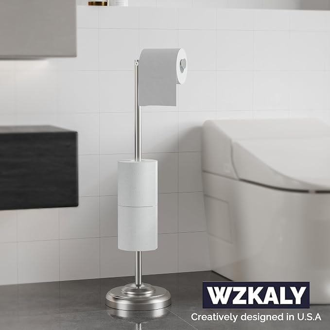 Toilet Paper Holder Stand with Storage – 4 Extra Rolls –Brushed Nickel Toilet - Image 2
