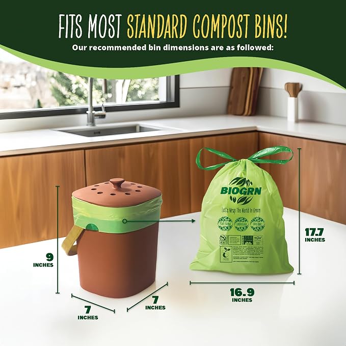 2.6-3 Gallon Compostable Trash Bags Drawstring 50 Bags Extra Thick 1 Mil 11.36 - Image 2