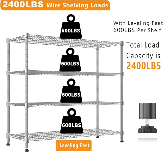 Himimi 72" H Storage Shelves 4 Tier Metal Shelving Adjustable Wire Shelf