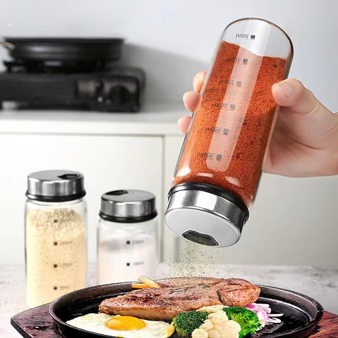 2 Piece 4-Neck Seasoning Shakers Moisture Resistant Seasoning Shakers Glass - Image 3