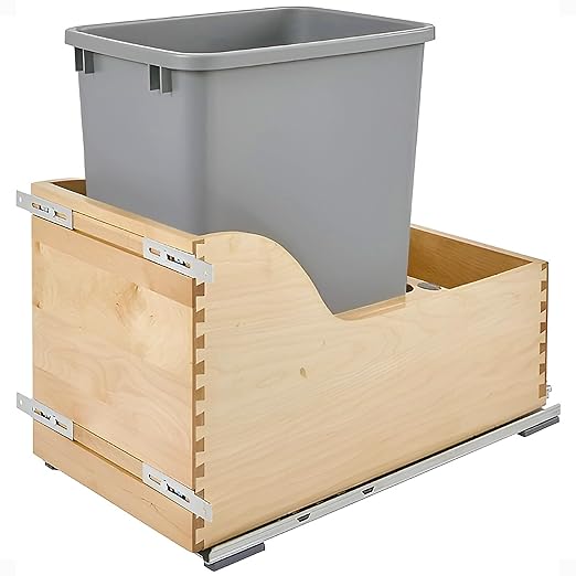 Rev-A-Shelf Pullout Trash Can for Kitchen Cabinet, Single 35 Qt Bin by Rev-A-Shelf