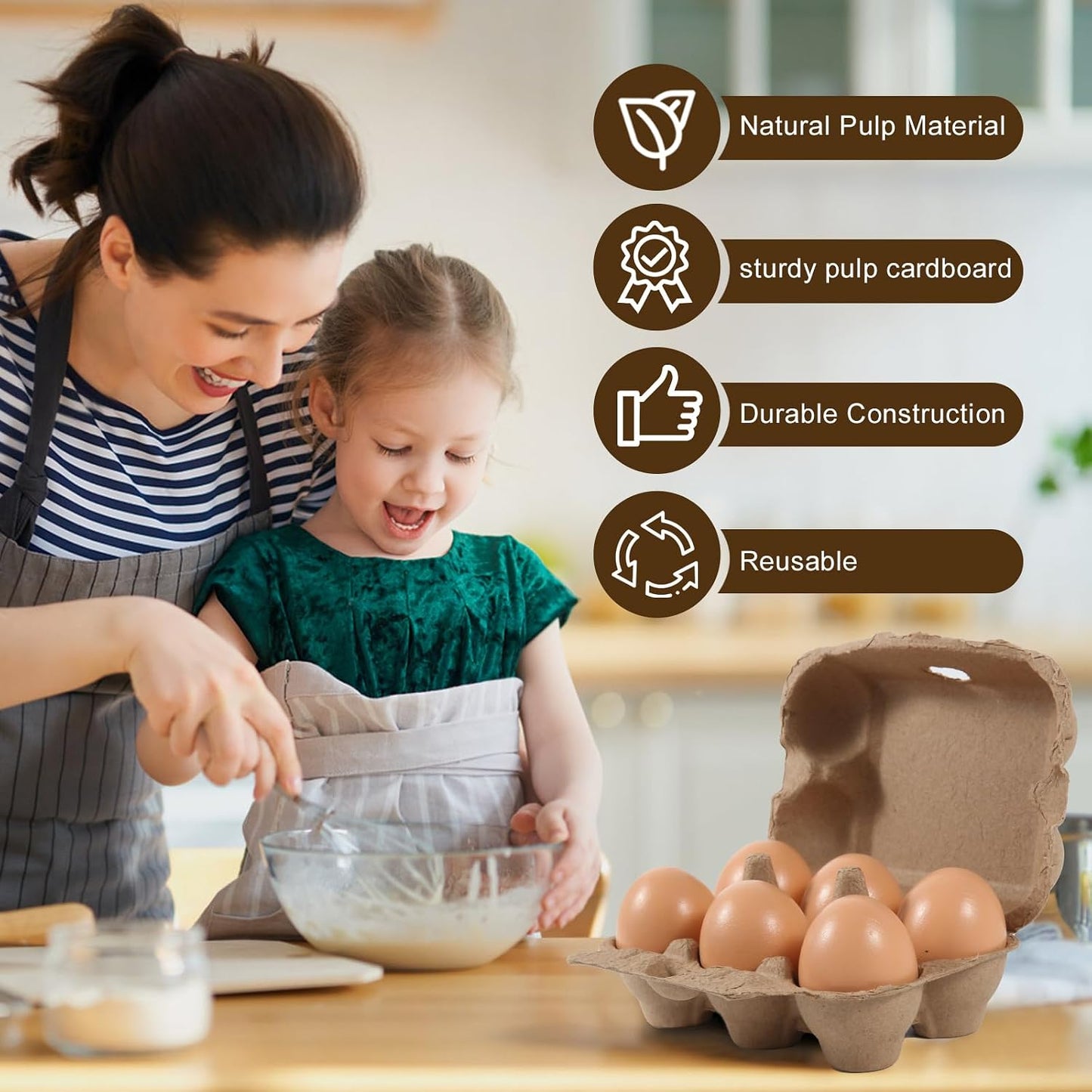 DecarDamai 40 Pack Half Dozen Egg Cartons Bulk 6 Count, Empty Natural Paper Pulp Egg Cartons Reusable, Strong Sturdy Design Made from Natural Cardboard.