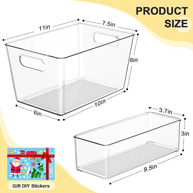 Set of 8 Clear Plastic Storage Bins, 6 Large +2 Small Pantry Organizers and - Image 2