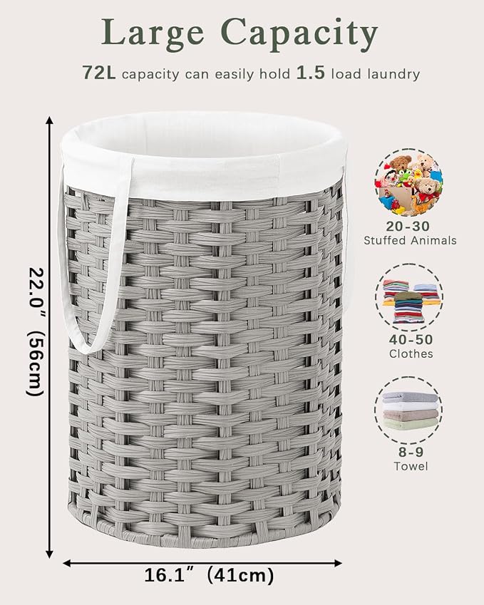 Laundry Hamper Laundry Basket Round 19.0 Gal Handwoven Rattan Laundry Basket - Image 5