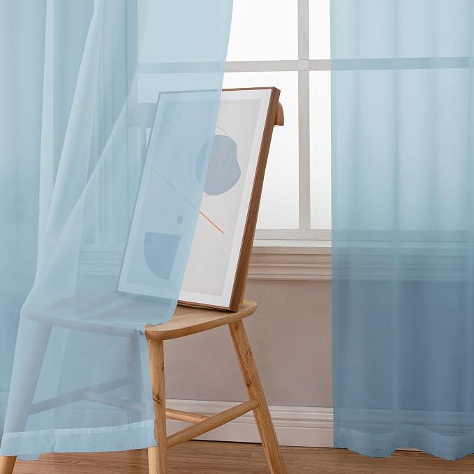 Chyhomenyc Sheer Sky Blue Curtains 90 inches Long 2 Panels, Light Filtering - Image 4