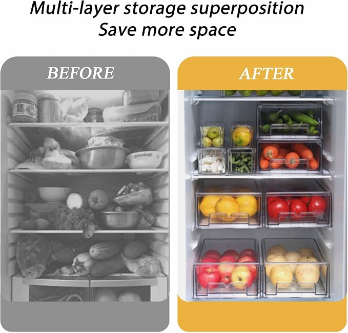 bealy 2 Pack Stackable Clear Storage Drawer, Refrigerator Organizers and - Image 5