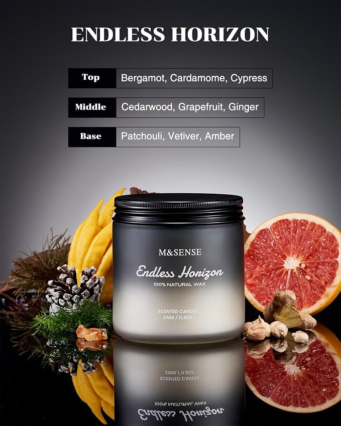 M&SENSE Cedar Ginger Men Scented Candles, 11.6oz 2 Wick All Natural Soy Wax - Image 2