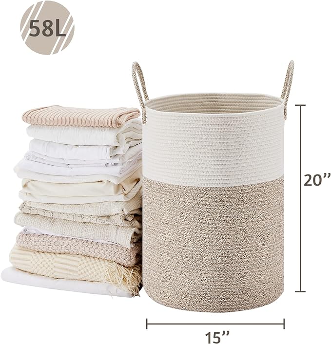 VIPOSCO Large Laundry Hamper, Tall Woven Rope Storage Basket - Image 5