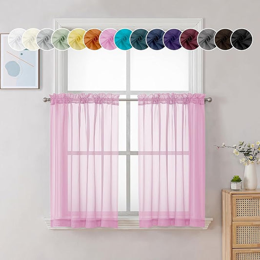 Chyhomenyc Pink Curtains Over Sink 36 Inch Length 2 Panels, Light Filtering by Chyhomenyc