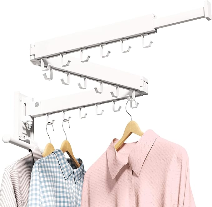 Drying Rack, Wall Mounted Clothes Rack, 220lbs Capacity - Image 9