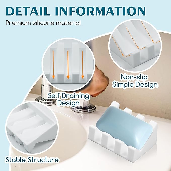 Silicone Soap Dish for Bar Soap Holder for Shower Bathroom Self Draining - Image 2
