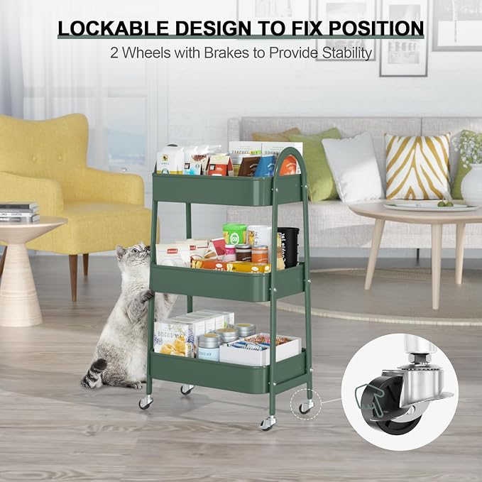 EAGMAK 3 Tier Utility Rolling Cart, Metal Storage Cart - Image 5