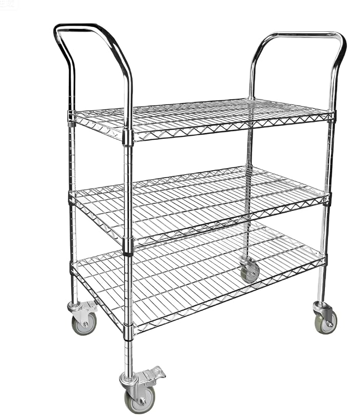 Northsky 3-Shelf Wire Utility Cart on Wheels, Chrome Finish Rolling Metal by NorthSky
