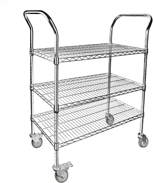 Northsky 3-Shelf Wire Utility Cart on Wheels, Chrome Finish Rolling Metal by NorthSky