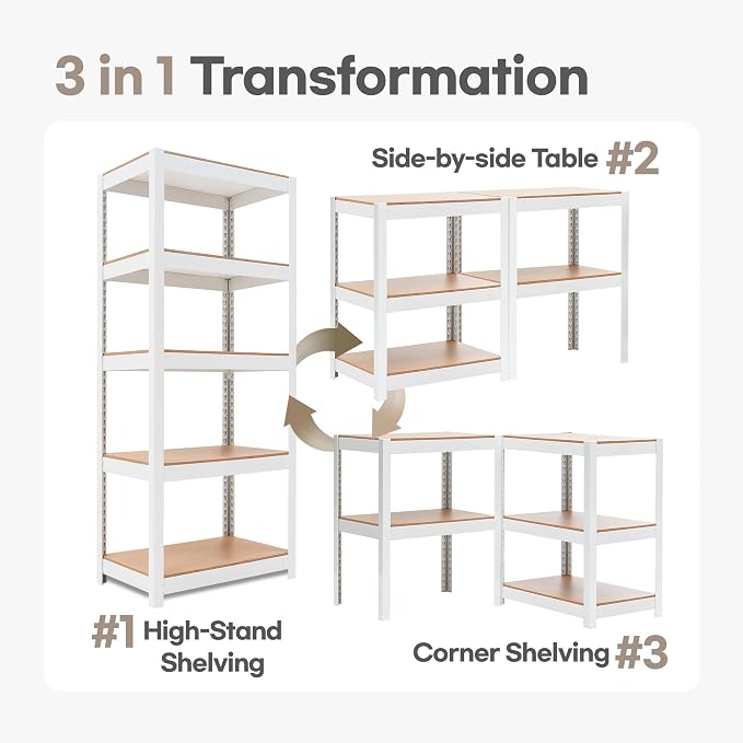 HOMEDANT House 5 Tier 24.4" W Laminated Metal Shelving Unit Adjustable Storage - Image 8