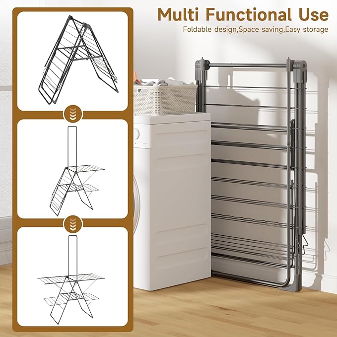 Bigzzia Clothes Drying Rack Foldable, 68.9Inch High Hanger Laundry Drying Rack - Image 2