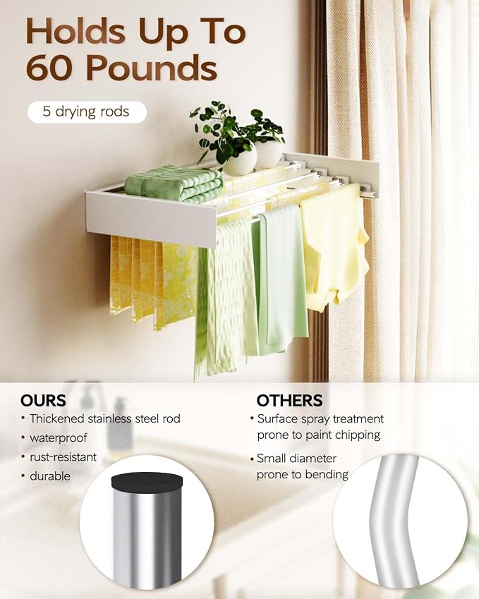 Foldable Wall Mounted Clothes Drying Rack - Image 3
