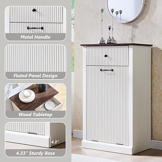 Modern Tilt-Out Trash Can Cabinet, 10 Gallon Fluted Laundry Hamper Cabinet - Image 4