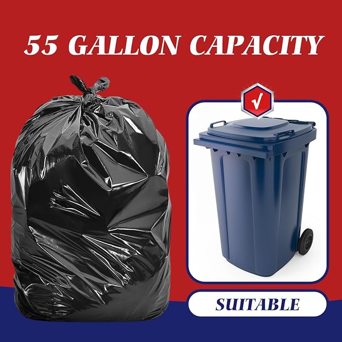 Teivio 55-60 Gallon Black Trash Bags | 170 Bags Extra Large Multi-Use Heavy - Image 3