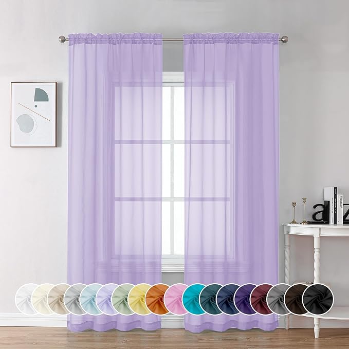 Chyhomenyc Lilac Sheer Curtains 84 Inch Length 2 Panels, Light Filtering Soft by Chyhomenyc