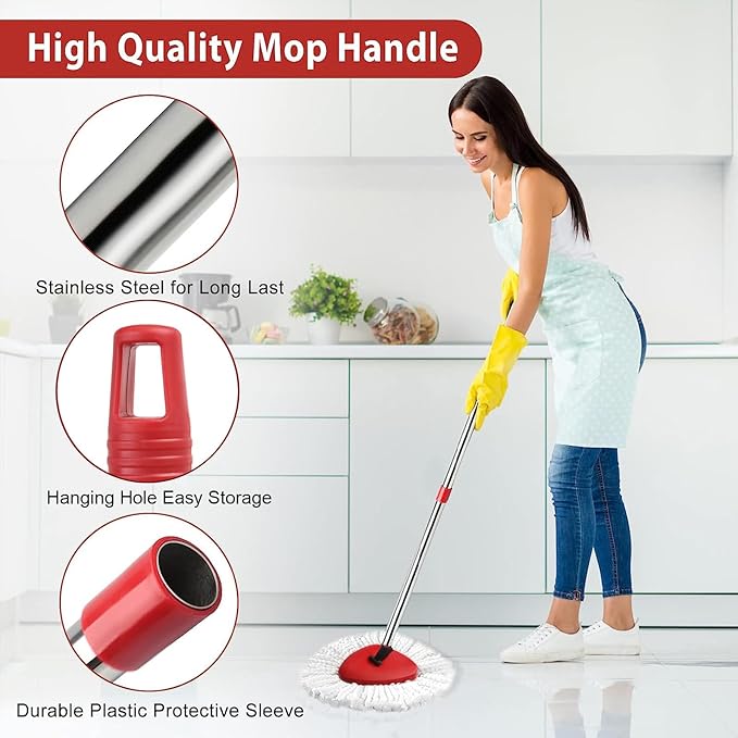 2 Spin Mop Head Replacement, 1 Base, 1 Mop Handle Combo Mops Set Compatible - Image 5