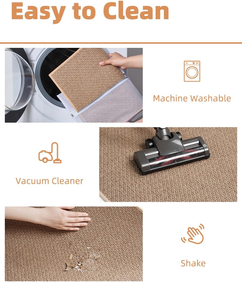 PADOOR Non-Slip Bath Mat With Rubber-Backing, Braided Absorbent Machine Washable Thin Rug for Bathroom Floor, Quick Dry, Fits Under Door, 17''x24'' Beige