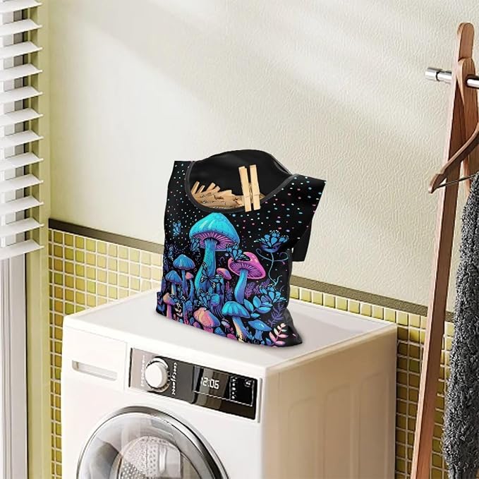 Blue Mushroom Adjustable Door-Hanging Laundry Clothespin Bag Clothespin Storage - Image 3