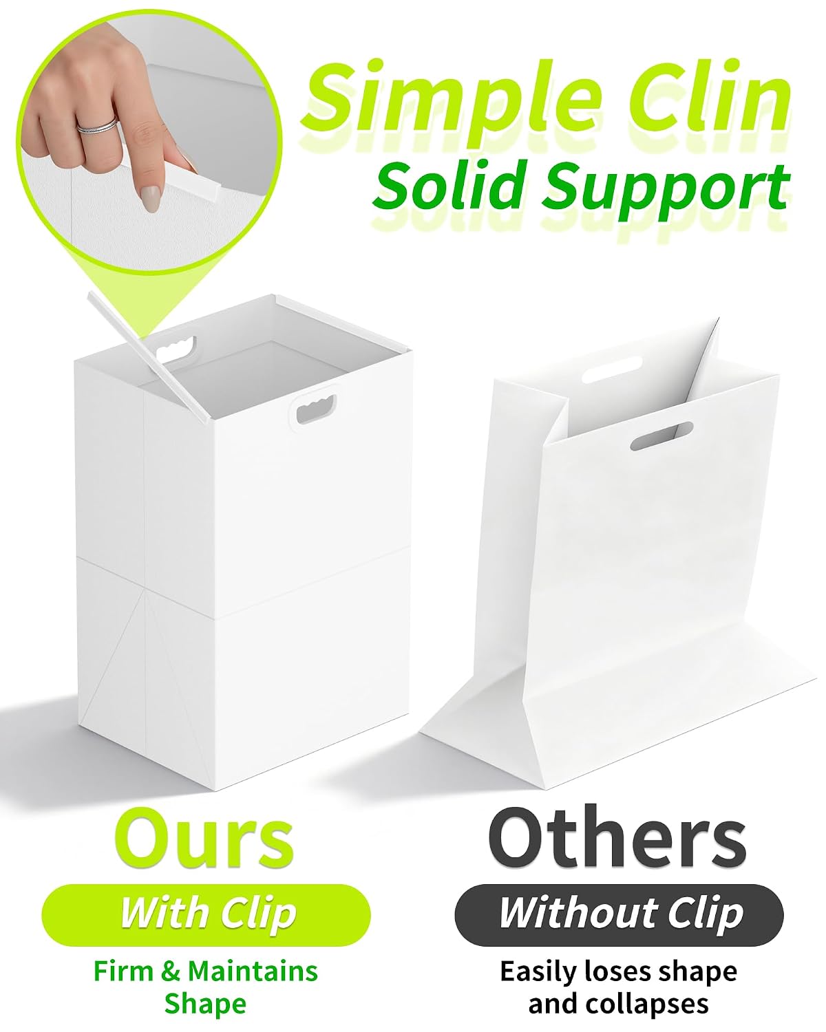Kaiferty 13 Gallon Disposable Trash Cans for Parties, 2 Pack Extra Large Collapsible Pop Up Trash Can with Handles, Portable Cardboard Garbage Can & Recycling Bin for Party Kitchen Camping, White