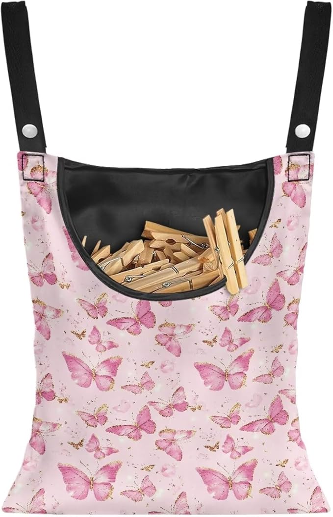 2 Pcs Butterflies Print Clothespin Bag by Unknown