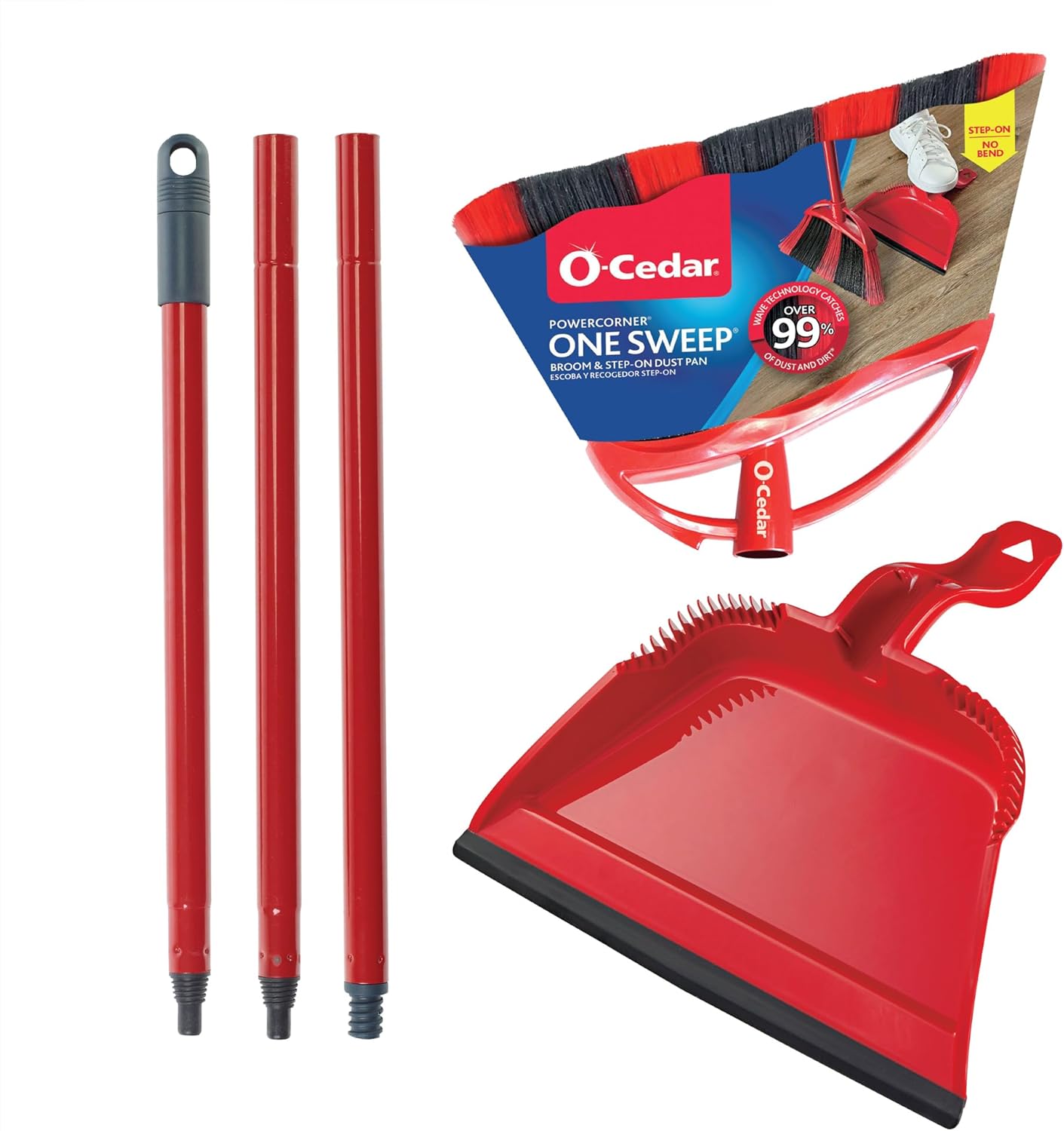 O-Cedar One Sweep Broom with Step-On Dustpan | Remove 99% with One | Lightweight Quiet Cleaning Tool | Ideal for Pet Owners