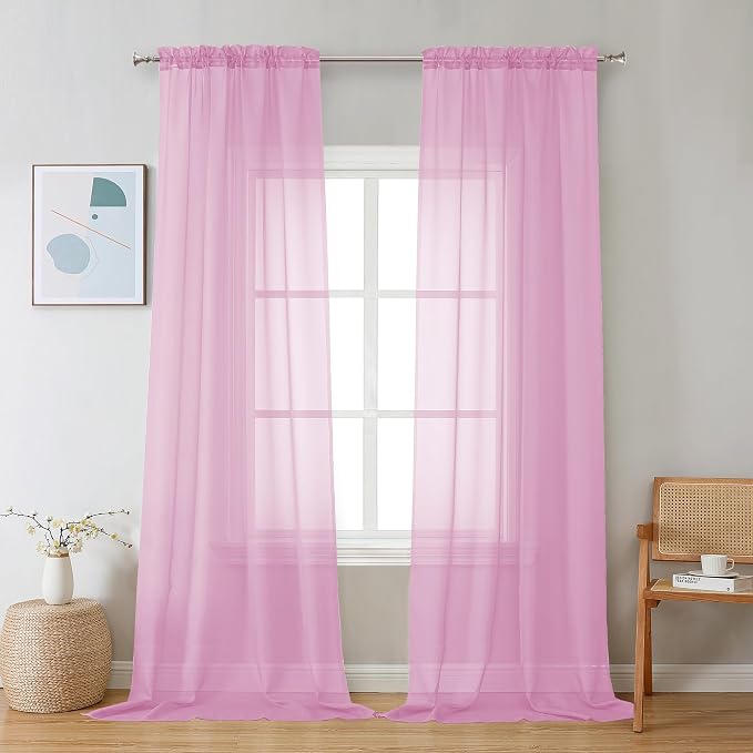 Chyhomenyc Pink Sheer Curtains 96 inches Long 2 Panels, Light Filtering Soft by Chyhomenyc