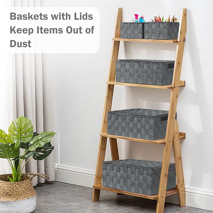 Storage Bins with Lids, Woven Storage Box Organizer Containers Decorative - Image 3