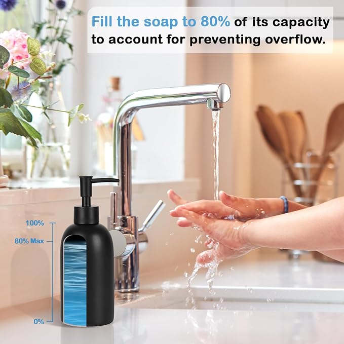 Natheeph 14OZ Ceramic Soap Dispenser Ceramic Soap Pump Dispenser Can Fill Liquid - Image 3