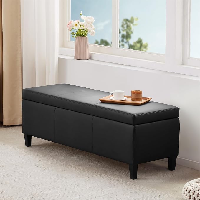 HUIMO Faux Leather Storage Ottoman Bench 50.3 Inch Extra Long PU Upholstered - Image 5