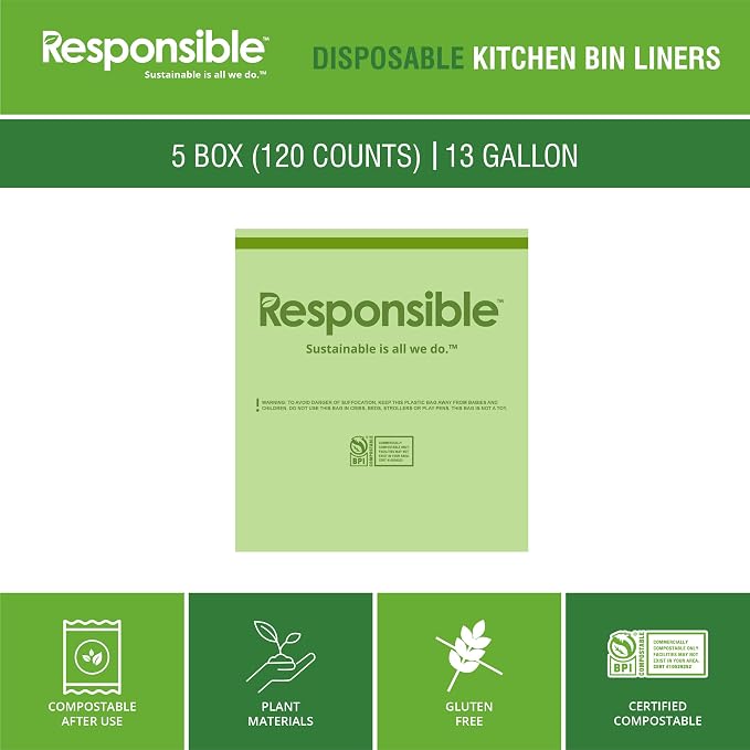 Responsible Products Kitchen Bin Liners, Certified Compostable, Heavy Duty - Image 3